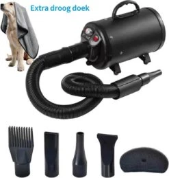 DierenPlezier 25 Merkloos Edward&DeVries Professionele Hondenföhn Met 4 Opzetstukken – Waterblazer Voor Honden – Stil Design – Krachtig + Extra Filter - Zwart