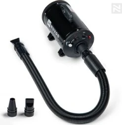 Nuvoo Professionele Hondenföhn / Waterblazer / Hondenborstel Met 3 Opzetstukken - Verstelbare Vermogen Tot 2200W - Warme / Koude Stand - Zwart