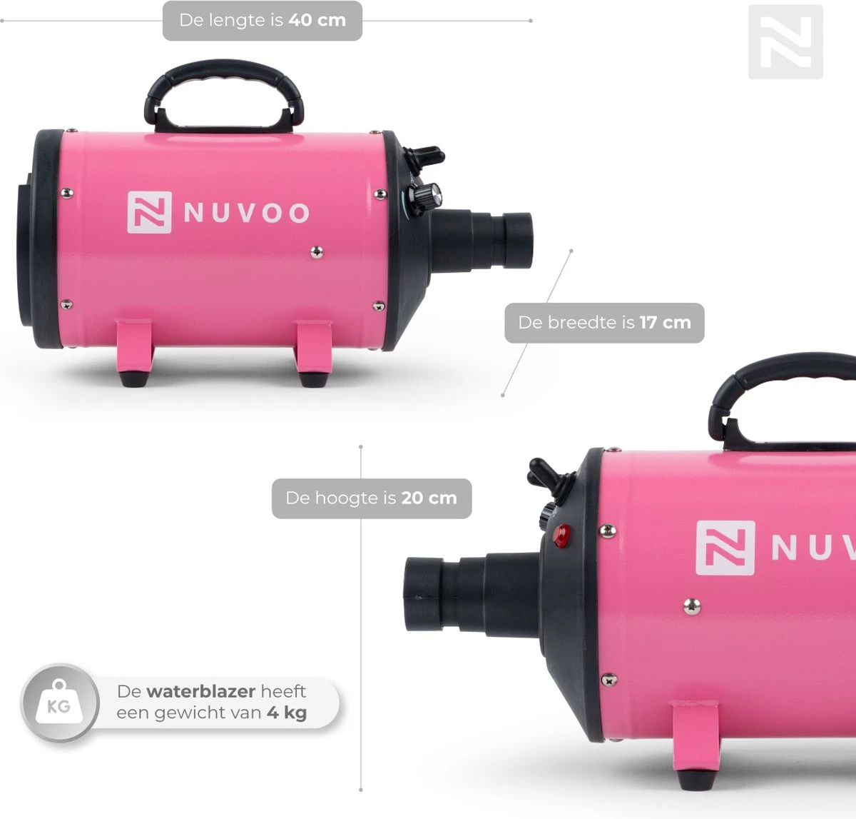 Nuvoo Professionele Hondenföhn / Waterblazer / Hondenborstel Met 3 Opzetstukken - Verstelbare Vermogen Tot 2200W - Warme / Koude Stand - Roze 4 Nuvoo Professionele Hondenföhn / Waterblazer / Hondenborstel Met 3 Opzetstukken - Verstelbare Vermogen Tot 2200W - Warme / Koude Stand - Roze - Afbeelding 2