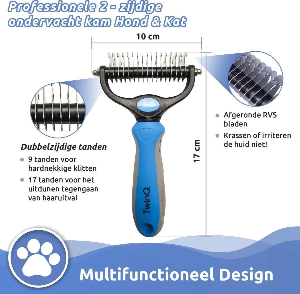 TwinQ Vachtverzorgingsset Hond/kat - Professionele 2-zijdige Ondervacht Kam - Klittenkam Voor Honden En Katten - Verwijderd Klitten En Voorkomt Haaruitval - Incl. Vlooienkam En Tandenborstel 7 TwinQ Vachtverzorgingsset Hond/kat - Professionele 2-zijdige Ondervacht Kam - Klittenkam Voor Honden En Katten - Verwijderd Klitten En Voorkomt Haaruitval - Incl. Vlooienkam En Tandenborstel - Afbeelding 5