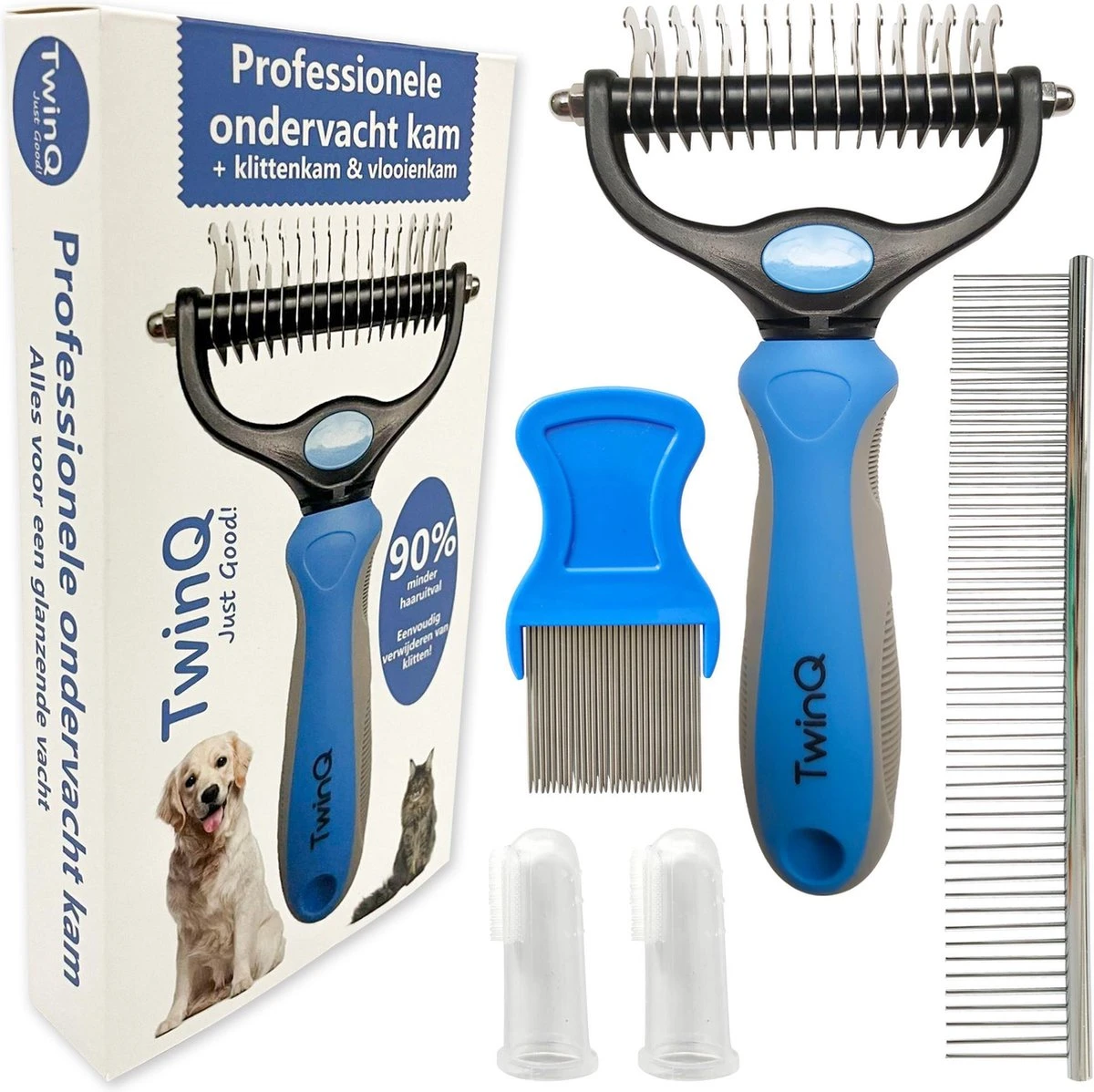 TwinQ Vachtverzorgingsset Hond/kat - Professionele 2-zijdige Ondervacht Kam - Klittenkam Voor Honden En Katten - Verwijderd Klitten En Voorkomt Haaruitval - Incl. Vlooienkam En Tandenborstel 10 TwinQ Vachtverzorgingsset Hond/kat - Professionele 2-zijdige Ondervacht Kam - Klittenkam Voor Honden En Katten - Verwijderd Klitten En Voorkomt Haaruitval - Incl. Vlooienkam En Tandenborstel - Afbeelding 8