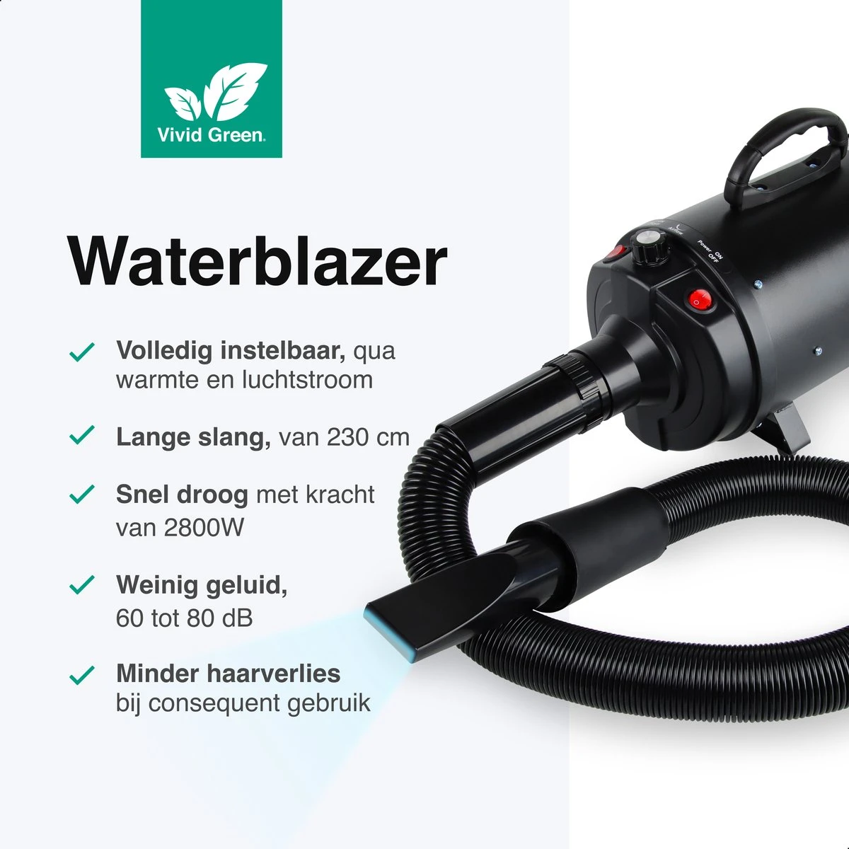 Vivid Green Waterblazer Met 3 Opzetstukken - Hondenfohn - Voor Honden - Met Geluiddemper - 2800W 4 Vivid Green Waterblazer Met 3 Opzetstukken - Hondenfohn - Voor Honden - Met Geluiddemper - 2800W - Afbeelding 2