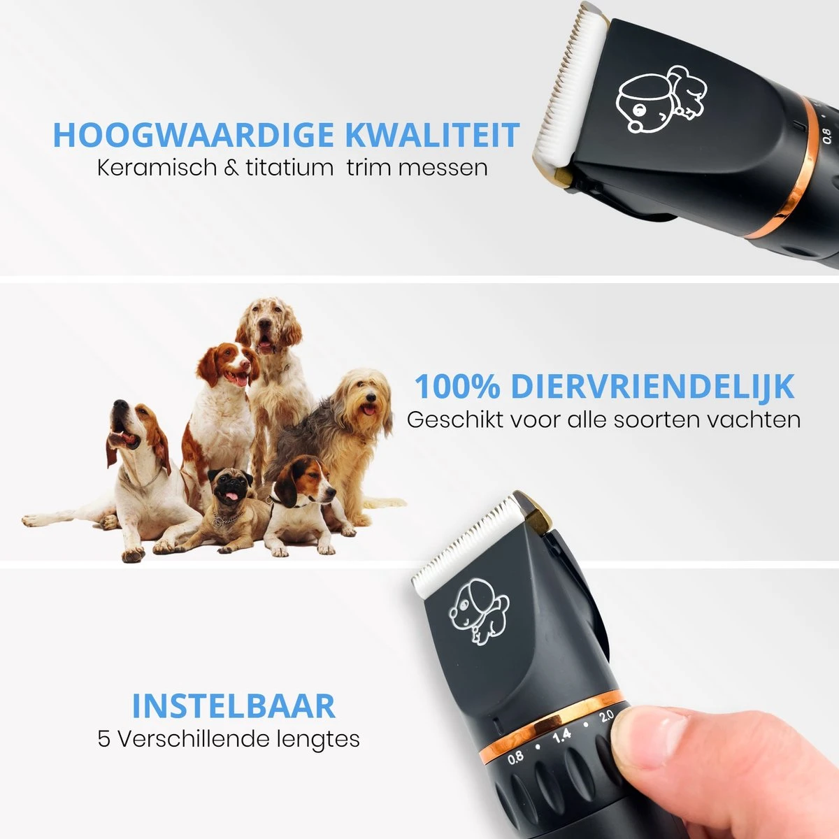 YE™ Professionele Dieren/honden Tondeuse Set Extra Krachtig - Honden Trimmer - Lang Of Kortharige Huisdieren Katten & Honden - Draadloos - Weinig Geluid 4 YE™ Professionele Dieren/honden Tondeuse Set Extra Krachtig - Honden Trimmer - Lang Of Kortharige Huisdieren Katten & Honden - Draadloos - Weinig Geluid - Afbeelding 2
