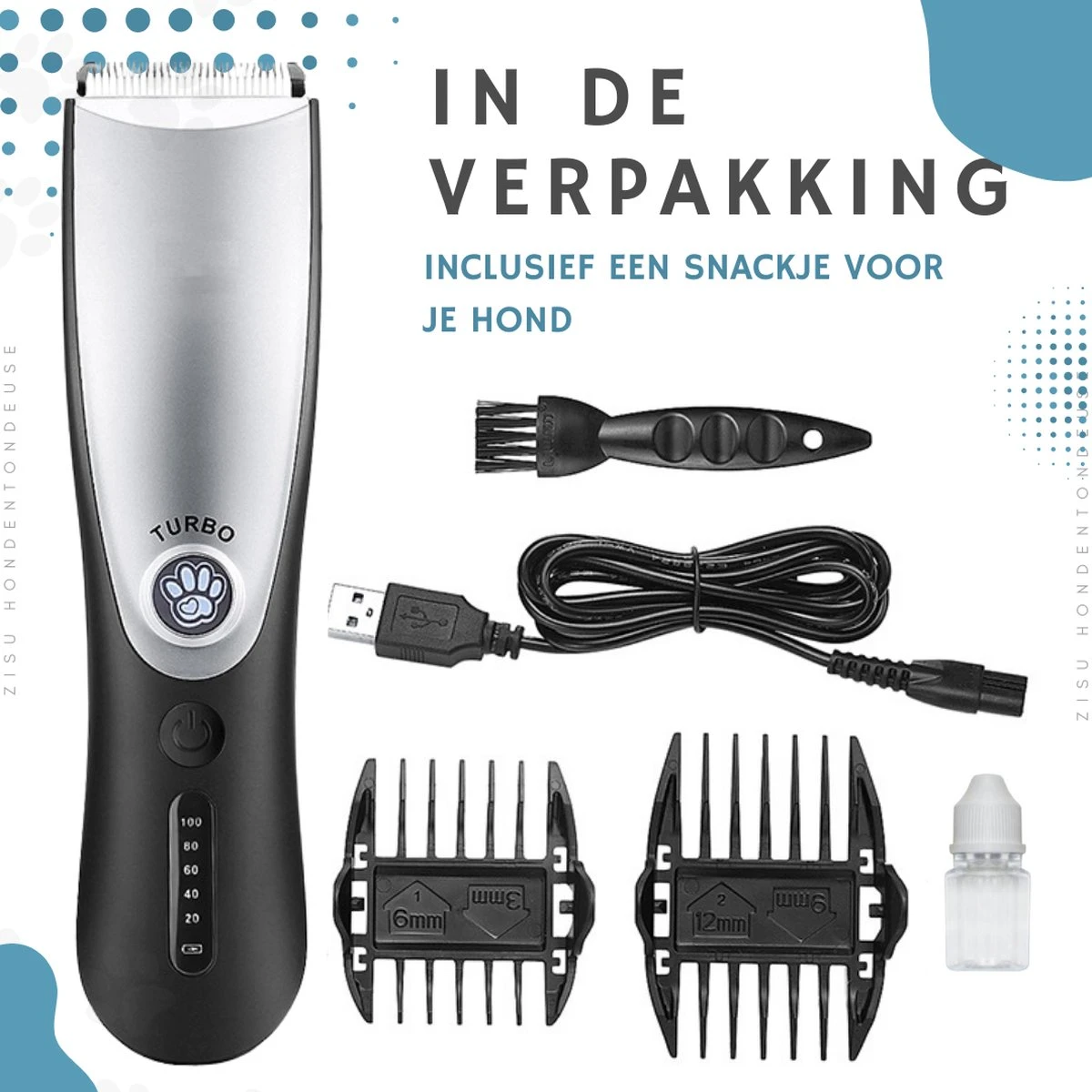 Hondentondeuse - Hondentrimmer - Dieren Tondeuse - Draadloos - 4 Opzetkammen - INCLUSIEF SNACKJE - Zwart 4 Hondentondeuse - Hondentrimmer - Dieren Tondeuse - Draadloos - 4 Opzetkammen - INCLUSIEF SNACKJE - Zwart - Afbeelding 2