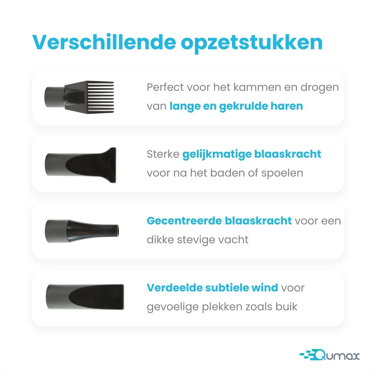 Qumax Professionele Hondenföhn Met 4 Opzetstukken – Waterblazer Voor Honden – Stil Design – Compact En Modern - Zwart 4 Qumax Professionele Hondenföhn Met 4 Opzetstukken – Waterblazer Voor Honden – Stil Design – Compact En Modern - Zwart - Afbeelding 2
