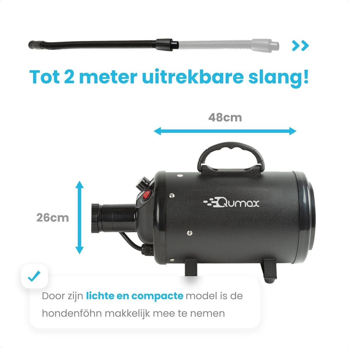 Qumax Professionele Hondenföhn Met 4 Opzetstukken – Waterblazer Voor Honden – Stil Design – Compact En Modern - Zwart 5 Qumax Professionele Hondenföhn Met 4 Opzetstukken – Waterblazer Voor Honden – Stil Design – Compact En Modern - Zwart - Afbeelding 3
