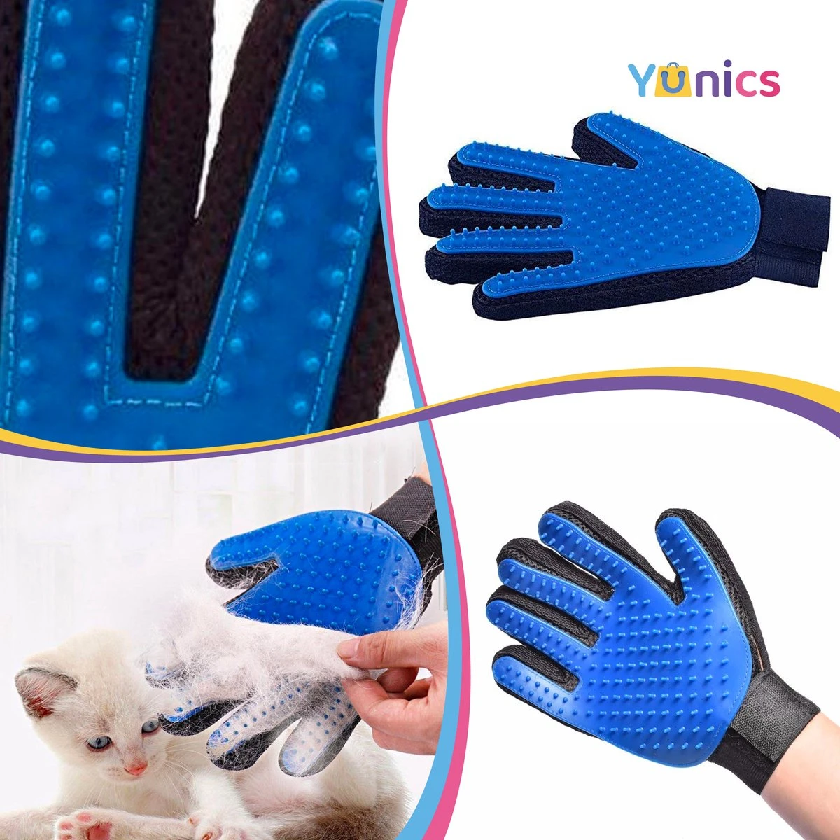 YUNICS® Dieren Handschoen - Haarverwijderaar Voor Huisdieren - Kattenborstel - Hondenborstel - Hondenkam - Kattenhaarverwijderaar - Blauw 5 YUNICS® Dieren Handschoen - Haarverwijderaar Voor Huisdieren - Kattenborstel - Hondenborstel - Hondenkam - Kattenhaarverwijderaar - Blauw - Afbeelding 4