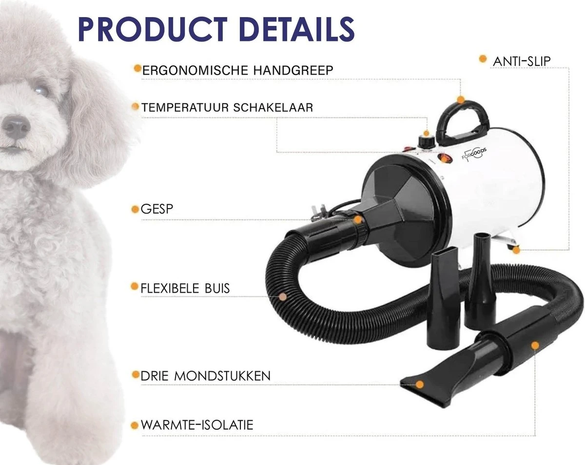 Forgoods Professionele Hondenfohn - Waterblazer Voor Honden - Hondenfohn Met 4 Opzetstukken - 2800W Verstelbaar Vermogen - Roze 5 Forgoods Professionele Hondenfohn - Waterblazer Voor Honden - Hondenfohn Met 4 Opzetstukken - 2800W Verstelbaar Vermogen - Roze - Afbeelding 3