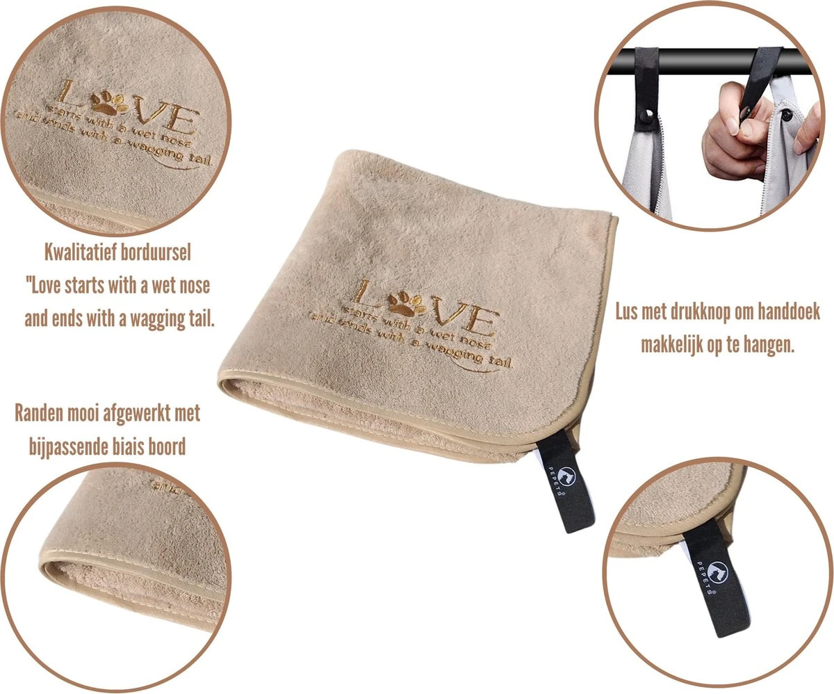 Pepets© – Hondenhanddoek – Honden Handdoek – Microvezel Handdoek – Handdoek Hond – Hondendeken – Droogdoek Hond – Dierendeken – Absorberend – 100*50CM - Beige - GRATIS Zonnebril 4 Pepets© – Hondenhanddoek – Honden Handdoek – Microvezel Handdoek – Handdoek Hond – Hondendeken – Droogdoek Hond – Dierendeken – Absorberend – 100*50CM - Beige - GRATIS Zonnebril - Afbeelding 2