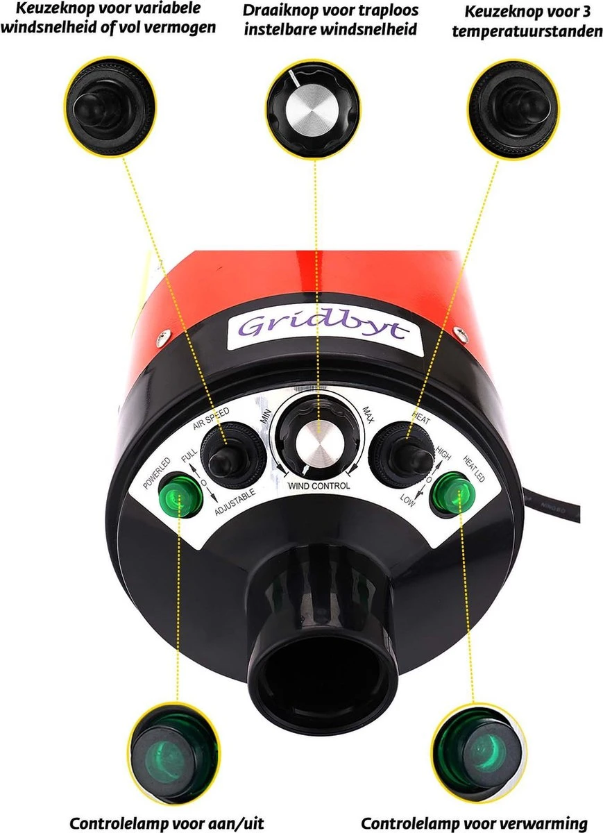 Gridbyt Professionele Hondenföhn – Waterblazer Voor Honden – Voor Een Mooie Vacht – Rood 4 Gridbyt Professionele Hondenföhn – Waterblazer Voor Honden – Voor Een Mooie Vacht – Rood - Afbeelding 2
